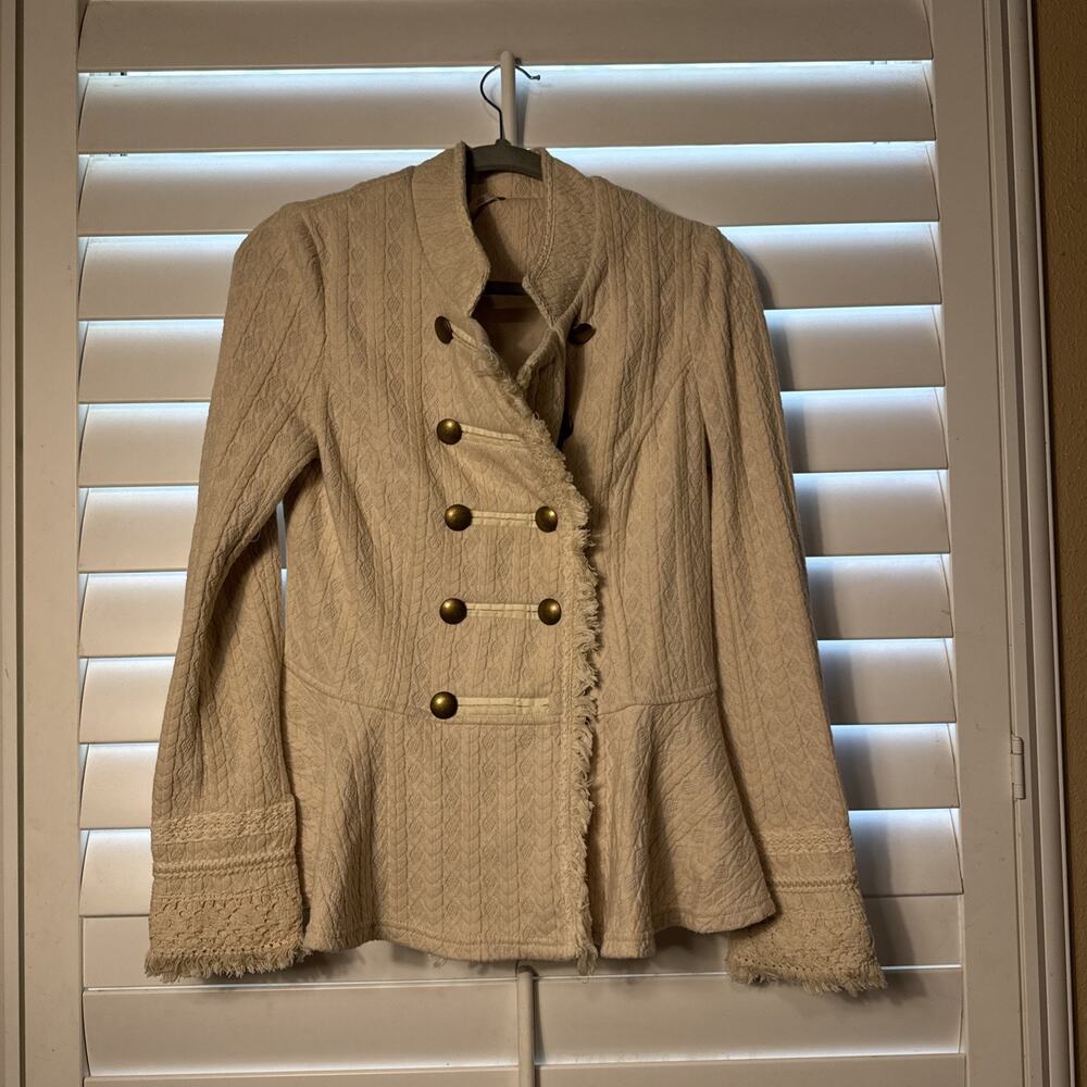 Free People Cream Army Style Button Up Jacket Size 8